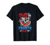 Chill The Fourth Out 4th July US Flag Skeleton On Watermelon T-Shirt