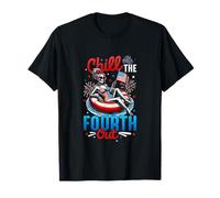 Chill The Fourth Out 4th of July US Flag Skeleton On Float T-Shirt
