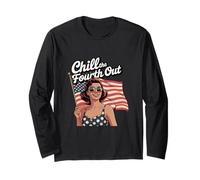Chill The Fourth Out American Flag Retro Style Long Sleeve T-Shirt