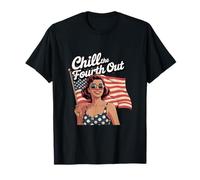 Chill The Fourth Out American Flag Retro Style T-Shirt
