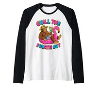 Chill The Fourth Out Bigfoot Flamingo Pool Float Raglan Baseball Tee