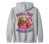 Chill The Fourth Out Bigfoot Flamingo Pool Float Zip Hoodie