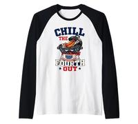 Chill The Fourth Out Funny BBQ Grill Hot Dog Summer Raglan Baseball Tee