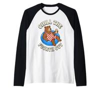 Chill The Fourth Out Funny Bear Pool Float Raglan Baseball Tee