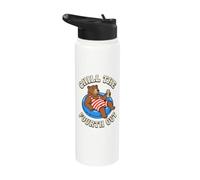 Chill The Fourth Out Funny Bear Pool Float Stainless Steel Insulated Water Bottle
