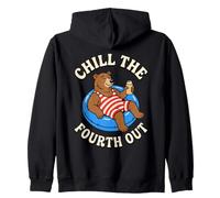 Chill The Fourth Out Funny Bear Pool Float Zip Hoodie