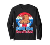 Chill The Fourth Out Funny Capybara Pool Float Long Sleeve T-Shirt