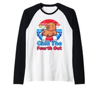 Chill The Fourth Out Funny Capybara Pool Float Raglan Baseball Tee