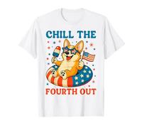 Chill The Fourth Out Funny Patriotic Corgi USA Floaty Design T-Shirt