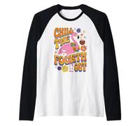 Chill The Fourth Out Groovy Flamingo Beach Vacation Raglan Baseball Tee