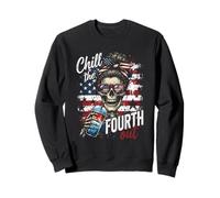 Chill the FOURTH out Messy Bun Skull Funny 4th of July Sweatshirt