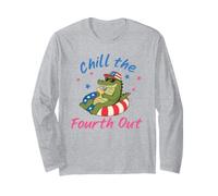 Chill The Fourth Out Patriotic Alligator Pool Float Fun Art Long Sleeve T-Shirt