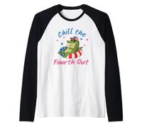 Chill The Fourth Out Patriotic Alligator Pool Float Fun Art Raglan Baseball Tee
