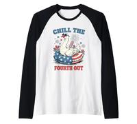 Chill The Fourth Out Patriotic Goose July 4th Pool Float Art Raglan Baseball Tee