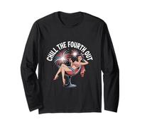 Chill The Fourth Out Retro Pinup Fireworks Cocktail Design Long Sleeve T-Shirt