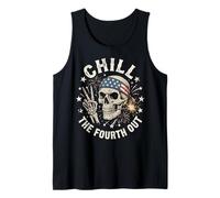 Chill The Fourth Out Skeleton Peace Sign Skull Sparkler Tank Top