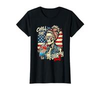 Chill the Fourth Out Skull July 4th Messy Bun T-Shirt