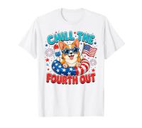 Chill The Fourth Out USA Patriotic Cute Corgi Dog 4th July T-Shirt