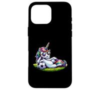 Chill Unicorn Soccer Rainbow Player With Sunglasses Case for iPhone 16 Pro Max
