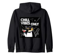 Chill Vibes Only Penguin Martini Jazz Music Lover Art Zip Hoodie