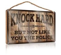 Chill Wood Sign Knock Hard But Not Like You The Police Wooden Sign Restroom Decor Outdoor Wall Decor(15X28CM)