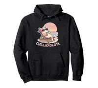 Chillaxolotl Adorable Axolotl Relaxing on Beach in the Sun Pullover Hoodie