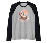 Chillaxolotl Adorable Axolotl Relaxing on Beach in The Sun Raglan Baseball Tee