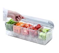 Chilled Condiment Server Ice Chilled Condiment Tray, Clear Condiment Server Organizer On Ice with 5 Compartments, Serving Bar Tray for Fruit, Salad