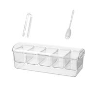 Chilled Condiment Server Tray With 5 Compartments & Lid 40x15x14cm Large Clear Buffet Serving Ice Condiment Organizer For Garnish Fruit Veggies Includes Tongs & Spoons 061161