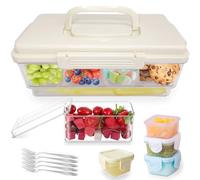 Chilled Portable Snackle Box Container with Lid & Handle,With 4 Pack Reusable Salad Dressing Container 2oz Travel Meal Prep for Charcuterie Snack Road Trip Picnic