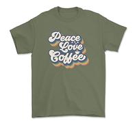 ChilledWorld Peace Love Coffee Unisex T-Shirt Coffee House Top, XL, Green