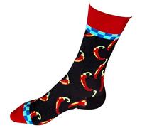 Chilli Checkmate: Fiery Red Peppers Black With Checker Cuff Ladies Socks One Pair Multicoloured 4-8 UK