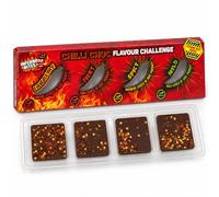 Chilli Chocolate Challenge - 4 Heat Levels from Mild to Extreme - 72g | Four dark chocolate squares with chilli flakes - Mild, Spicy, Fiery, Extreme - stocking filler or Secret Santa gift