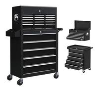 Chilli Seating 14 Drawer, Two-Part Tool Storage Chest On Wheels - Black