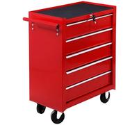 Chilli Seating 5 Drawer Tool Box On Wheels, Lockable Steel Tool Cabinet With Side Handle, Red