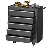 Chilli Seating 5-Drawer Tool Chest With Wheels, Steel Lockable Tool Storage Cabinet With Handle, 2 Keys For Garage, Workshop, Black