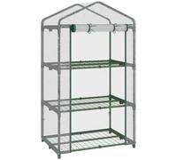 Chilli Seating Chilli 3 Tier Mini Greenhouse Portable Garden Grow House With Roll Up Door And Wire Shelves, 69L X 49W X 125H Cm, Clear
