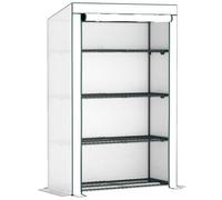 Chilli Seating Chilli 4 Tier Lean-To Mini Greenhouse With Reinforced Pe Cover, Portable Small Greenhouse With Roll-Up Door, Green Hemmed Edging