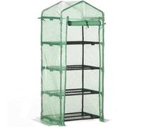 Chilli Seating Chilli 4 Tier Mini Greenhouse, Portable Compact Green House With Steel Frame, Pe Cover, Roll-Up Door, 70 X 50 X 160 Cm, Green