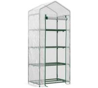 Chilli Seating Chilli 4 Tier Mini Greenhouse, Portable Compact Green House With Steel Frame, Pe Cover, Roll-Up Door, 70 X 50 X 160 Cm, White