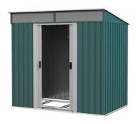 Chilli Seating Chilli 6.5 X 4Ft Galvanised Metal Shed With Foundation Kit, Lockable Tool Garden Shed With Double Sliding Doors, Vents, Green