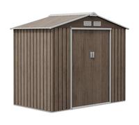 Chilli Seating Chilli 7 X 4Ft Metal Garden Storage Shed With Vents, Floor Foundation Kit And Lockable Double Doors, Light Brown