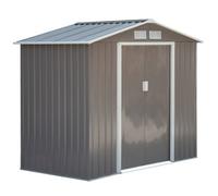 Chilli Seating Chilli 7Ft X 4Ft Lockable Garden Metal Storage Shed Storage Roofed Tool Metal Shed W/ Air Vents Steel Grey