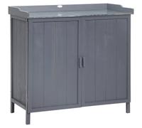Chilli Seating Chilli Garden Storage Cabinet, Outdoor Tool Shed, Potting Bench Table With Galvanized Top And Two Shelves For Tools, Grey