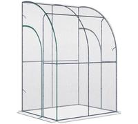 Chilli Seating Chilli Outdoor Walk-In Lean To Wall Tunnel Greenhouse W/ Zippered Roll Up Door Pvc Cover, Clear, Green 143Cm X 118Cm X 212Cm