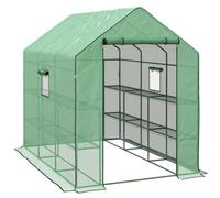 Chilli Seating Chilli Walk-In Greenhouse With 3 Tier 12 Shelves, Small Greenhouse With Reinforced Pe Cover, Garden Growhouse With Roll-Up Door