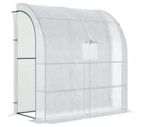 Chilli Seating Chilli Walk-In Lean To Wall Greenhouse With Windows And Doors 2 Tiers 4 Wired Shelves 200L X 100W X 215Hcm White