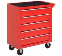 Chilli Seating Durhand 5-Drawer Lockable Tool Storage Cabinet With Wheels, Handle, 2 Keys, Steel Home Workshop Chest, Equipment Trolley, Red