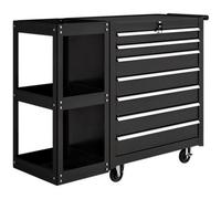 Chilli Seating Lockable Steel Tool Chest On Wheels, 7 Drawer Tool Box With Handle For Workshop, Garage, Black