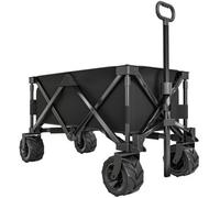 Chilli Seating Outdoor Folding Garden Trolley On Wheels, Camping Cargo Wagon Cart Trailer W/ Handle, Wheels For Beach Garden, Black